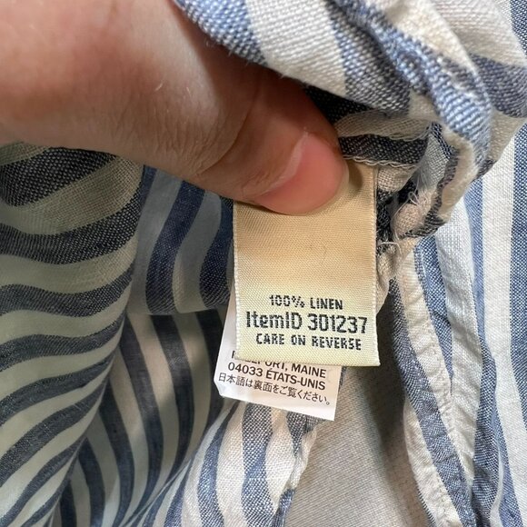 L.L.Bean Women's Linen Button Up Shirt Long Sleeve Size M White Blue Stripe - Picture 4 of 13